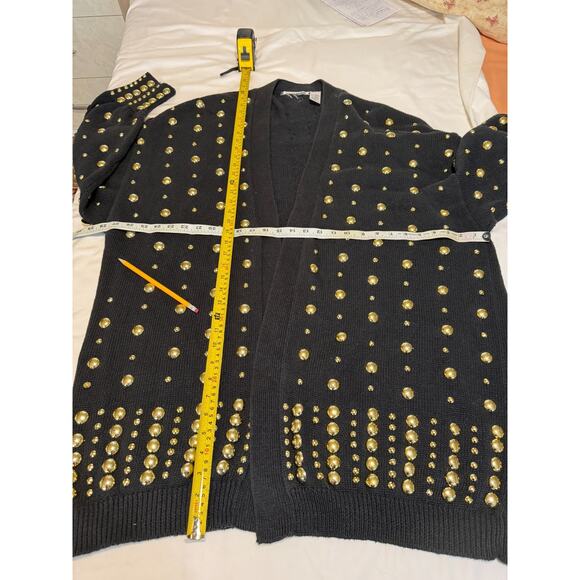 Vintage statement Black & Gold open festive Cardigan Fully Embellished stud 3X - Picture 7 of 8